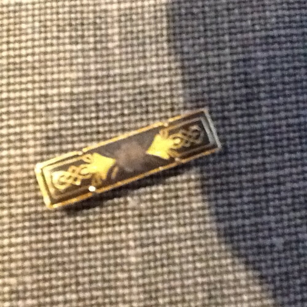 Art Deco Inlaid Vintage Damascene Tie Bar with Trombone Clasp